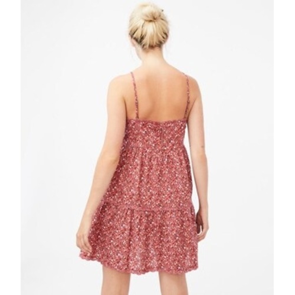 Aeropostale Babydoll Dress S Pink Floral Scalloped Trim Cottagecore Boho - Picture 13 of 16